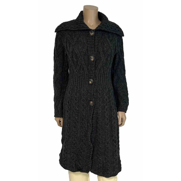 Aran Crafts Black Cable Knit Cardigan - Picture 1 of 10